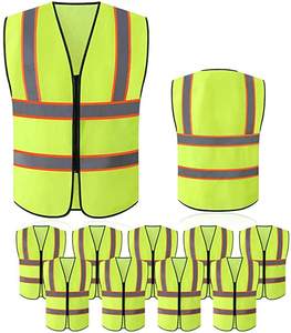 Alta visibilità verde giallo poliestere chiusura con cerniera 2 pollici argento strisce riflettenti traffico notte avvertenza gilet di sicurezza - Product Image 4