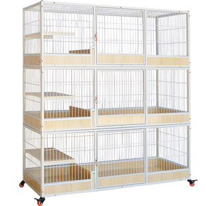 Grande cage d'élevage modulaire <span class=keywords><strong>en</strong></span> bois massif pour chats, 1, 2 ou 3 niveaux, empilable, pour chateries, hôtels pour animaux et pensionnements - Product Image 1