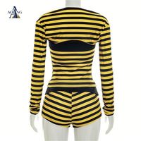 Seksi Çizgili Baskılı 3 Parça Takım Kadın Seksi Straplez Boru Üst Uzun Kollu Crop Top Şort Kadın Kulüp Seti