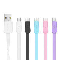 Kabel Pengisi Daya USB Mikro Flat Noodle 2A Pengisi Daya Cepat Bebas Kusut Inti Tembaga Murni TPE untuk Smartphone Android