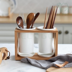 Organizador de Bambú para Encimera de Cocina, Soporte para Cubiertos, Cuchillos y Tenedores con Bandeja de Drenaje - Product Image 2