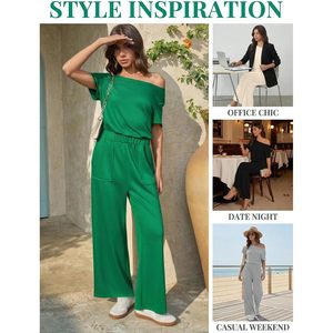 Combinaison d'été décontractée Fisoew pour femme, à épaules dénudées, taille haute, tricotée, une pièce, respirante, tenue quotidienne - Product Image 6