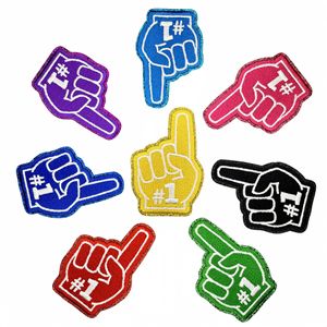 Trendy küçük ısı basın işlemeli yamalar demir on Glitter spor numarası kadınlar için bir parmak şoför şapkası yamalar adam çanta rozeti - Product Image 1
