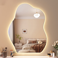 Miroir de salle de bain intelligent LED de forme irrégulière avec interrupteur tactile, miroir asymétrique grand format mural moderne pour villa