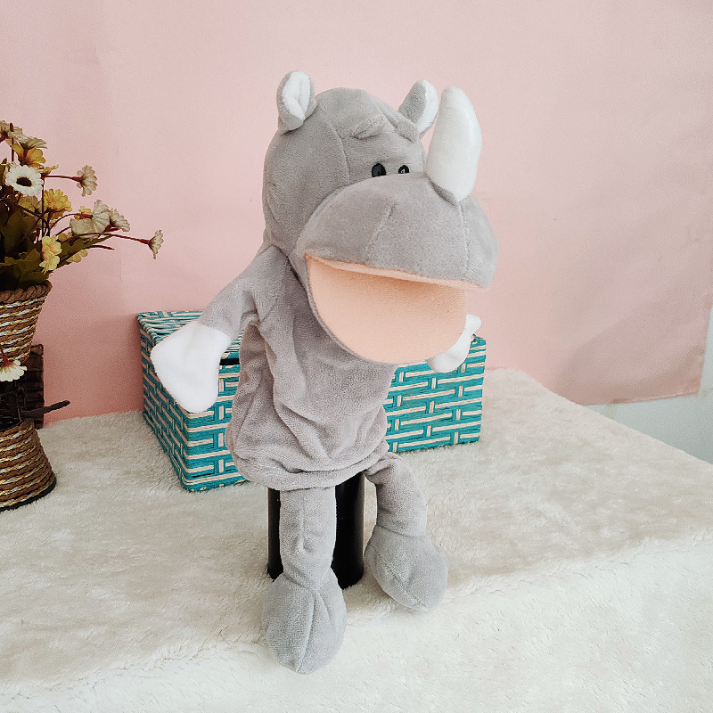 Marioneta de mano de rinoceronte gris con boca abierta - 30-35 cm