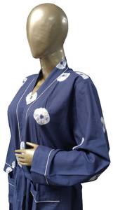 Bata Kimono de Algodón 100% para Mujer, Azul a Rayas, Tie Dye, Manga Larga, Largo Completo, Ropa de Dormir Informal para Primavera/Verano - Product Image 4