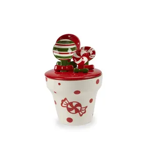 wholesale ceramic red measuring spoon holder Christmas flower pot baking spoon holder set