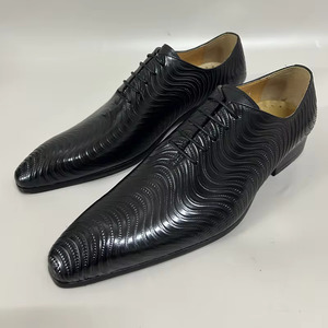 Chaussures de luxe haut de gamme en cuir de vachette bleu et noir à bout carré, légères et respirantes pour le bureau, les affaires et les mariages - Product Image 5