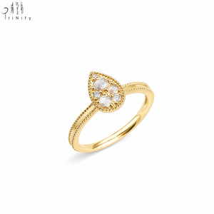 สินค้ามาใหม่ เครื่องประดับวินเทจอาร์ตเดโค แหวนทองคำแท้ 18K ประดับเพชรทรงหยดน้ำแบบโรสคัท สำหรับสวมใส่ทุกวัน - Product Image 3