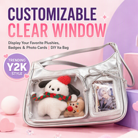 Sac à bandoulière Y2K transparent avec fenêtre, style Ita Bag, pour affichage de badges d'anime, en PVC transparent, avec nœud en ruban pour femme