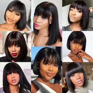 Letsfly 35$ Promotion Bone Straight Wig With Bang 1×3 Lace 10 Inch 4 Color Virgin Human Hair Wig Wholesale Vendor <b>Cheap</b> - Product Image 2
