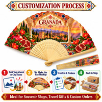 Kipas Tangan Souvenir Grosir Granada Abanicos De Madera 21 cm Bingkai Bambu Daun Poliester Kipas Kustom Hadiah Kipas Bambu