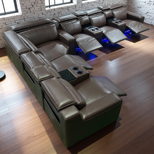 مسرح منزلي حديث مقطعي مع مسند رأس كهربائي ، أثاث غرفة معيشة من الجلد الحقيقي للفنادق - Product Image 3