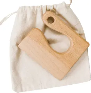 Cuchillo de madera de seguridad para niños usado para cortar pasteles aperitivos bolsas de lona personalizadas y juguetes de madera