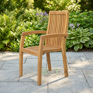 Chaises de salle à manger empilables en teck massif de haute qualité, modernes, avec accoudoirs, pour une utilisation en extérieur dans les villas, les fermes et les parcs - Product Image 3