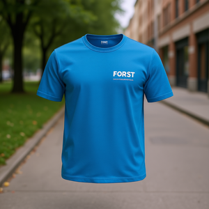Camiseta de Manga Corta para Hombre, Corte Regular, Color Azul, con Logotipo Forst Estampado, Cuello Redondo, Diseño Informal de Tela de Punto de Color Sólido - Product Image 3