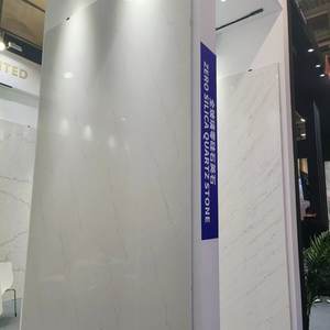 Losas de piedra de cuarzo blanco Calacatta de sílice cero/baja de sílice de diseño moderno, encimeras de cuarzo Artificial pulidas para uso doméstico - Product Image 2