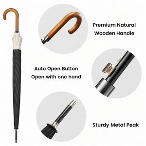 Paraguas Clásico de Madera con Mango en J y Estuche de Transporte, Resistente, Recto, para Lluvia, Portátil, para Viajes, Golf, Aire Libre, Regalos para Hombres y Mujeres - Product Image 3