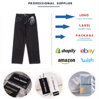 Pantalon de survêtement homme en denim Y2K, coupe large, imprimé os foncé, délavé, style streetwear, vente en gros OEM ODM personnalisée pour l'hiver