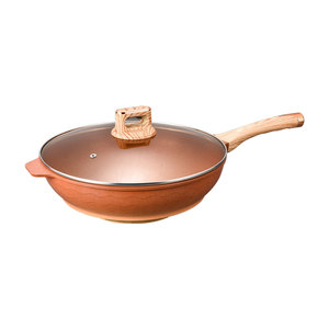 Household Natural Clay Non-stick Wok 32cm Die-cast With Lid For Cooking And Frying - Product Image 3