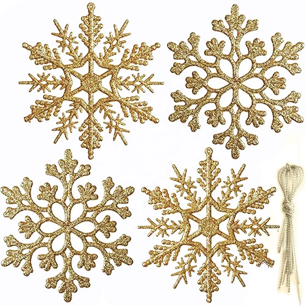 4 pollici 10 cm di plastica Glitter albero di natale ornamenti appesi decorazione natalizia ornamenti fiocco di neve