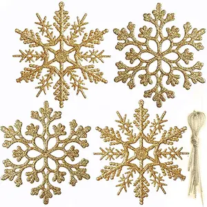 Adornos colgantes de plástico con purpurina para árbol de Navidad, decoración de Navidad, adornos de copo de nieve, 4 pulgadas, 10 cm