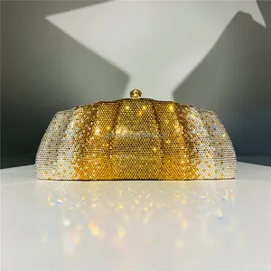 OC4348 Wholesale Women Evening Party Clutches Bag Ladies Shell Shape Full Crystal Rhinestone Clutches and Purse