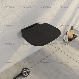 Banc de douche <span class=keywords><strong>mural</strong></span> rabattable, finition noir mat, gain de place, siège <span class=keywords><strong>pliable</strong></span>, supporte jusqu'à 200 kg (440 lb) - Product Image 1