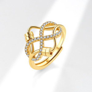 Anillo giratorio antiestrés con cuentas, circonitas pavé, cobre chapado en oro, ajustable, diseño infinito entrecruzado, joyería para aliviar el estrés para mujeres - Product Image 6