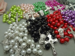 Il rosario di perle imitazione da 8mm rende la collana con perline a croce pendenti per la <span class=keywords><strong>preghiera</strong></span> cristiana del cattolicesimo della chiesa - Product Image 2