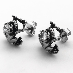 Pendientes de rana yunique de acero de titanio con circonita, forma de animal, joyería para fiesta, engaste de garra en blanco y negro - Product Image 4