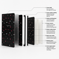 Cuaderno de Tapa Dura de PU con Lazo de Rosa Floral Negro, Banda Elástica, Estética Coqueta, Diario Personalizado, Papelería