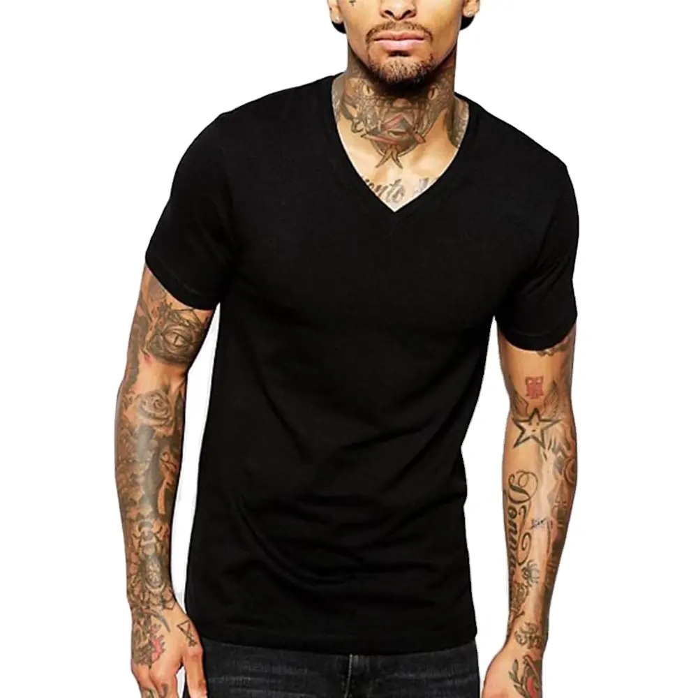 Hot selling plain t shirt 100% cotton short sleeve casual black v neck t shirts men