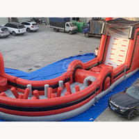 Nouveau design, parcours d'obstacles gonflable en bâche PVC rouge Ninja, château gonflable 20x20m, capacité de 15 personnes pour les fêtes