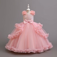 Robe de demoiselle d'honneur de mariage pour filles haut de gamme sans manches, robe de princesse en tulle bouffant avec paillettes et nœud pour soirée et spectacle