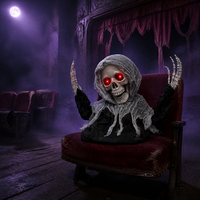 Squelette fantôme assis dynamique pour Halloween SIPKLR de 1 m avec yeux rouges lumineux et effets sonores effrayants