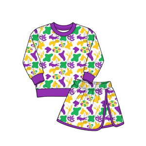 Ensemble 2 pièces personnalisé pour fillettes : haut à manches longues et jupe imprimées Mardi Gras – Vêtements de boutique pour le Mardi Gras - Product Image 6