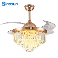 Ventilateur de plafond LED en cristal de luxe rétractable à 3 pales de 42 pouces avec lumière et télécommande, idéal pour salle à manger intérieure moderne – Nouveauté ODM/OEM