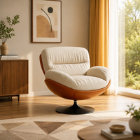 Fauteuil d'appoint pivotant à 360 degrés avec tissu tissé côtelé ivoire, coque moulée caramel et base en piédestal noir