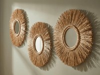 Cadeaux d'entreprise : Miroir mural artisanal bohème en fibres naturelles, décoration murale en fibres naturelles pour salon, chambre et studio de boutique