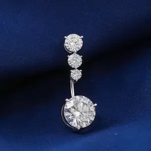 精品珠宝2022新款定制14k1克拉DEF圆形碳硅石钻石肚脐戒指纯金珠宝女性礼品