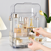Organisateur de maquillage en plastique, boîte de rangement pour produits de soin de la peau, présentoir à cosmétiques avec tiroir à 2 niveaux et couvercle transparent