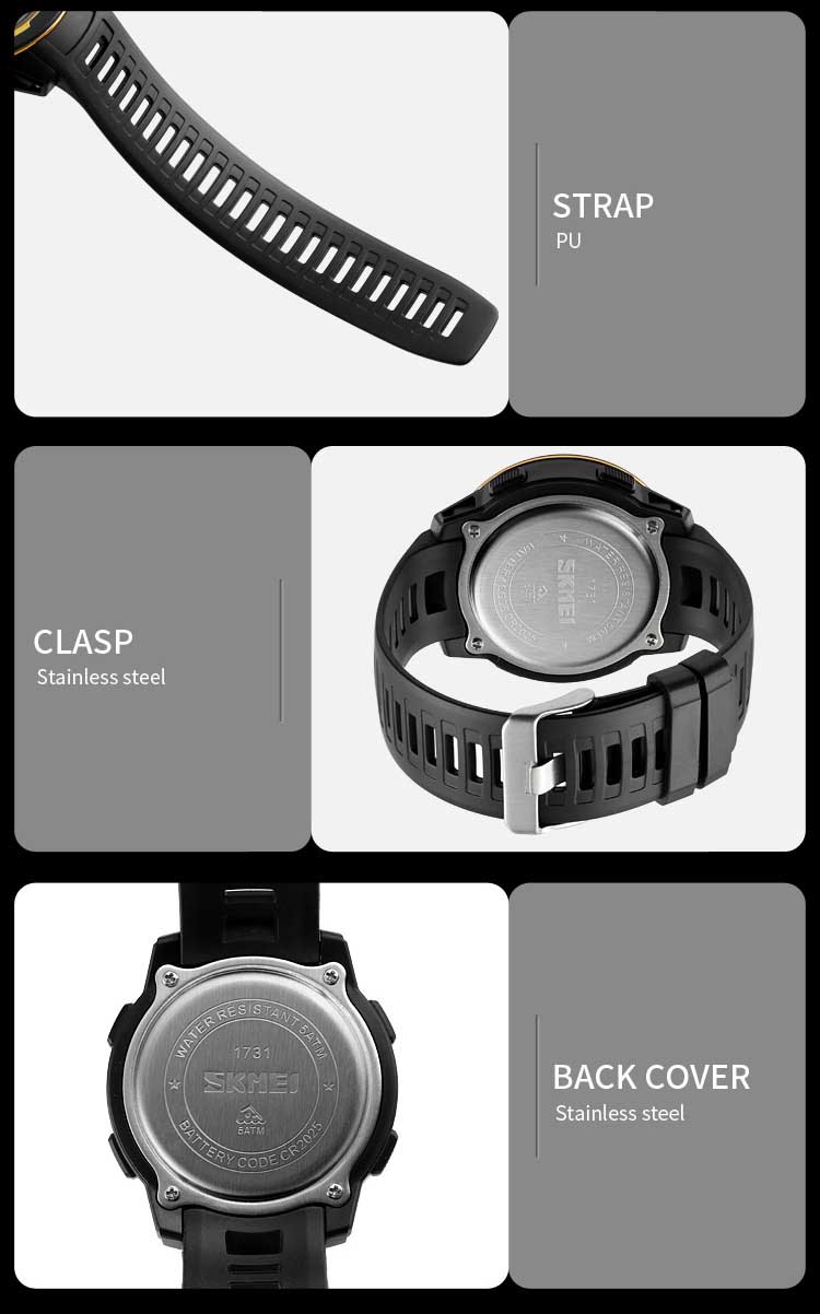 SKMEI 1731 new design made in prc mens digital watch latest PU leather band Waterproof Multi function low moq sports watch facto