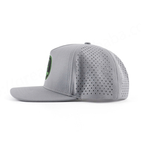 Casquette Oxford 5 panneaux grise de haute qualité avec perforations découpées au laser, patch brodé personnalisé, tissu Dobby 100% Argyle Fruit Leopard