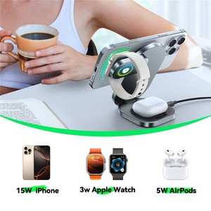 Joyroom ที่ชาร์จไร้สายแบบแม่เหล็ก3 in 1สำหรับ <span class=keywords><strong>iPhone</strong></span>/airpods/Apple <span class=keywords><strong>Watch</strong></span> พับได้15W สถานีชาร์จเร็ว-สีดำ - Product Image 4