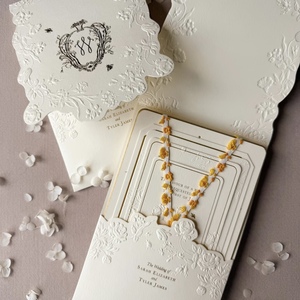 Tarjeta de Invitación de Boda de Lujo con Relieve, Diseño de Cruz y Caligrafía, Papel Artístico, Impresión Offset, Cartulina - Product Image 4