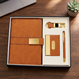 Ensemble cadeau d'affaires personnalisé en cuir PU marron écologique, bloc-notes, stylo, porte-cartes, porte-clés pour Noël et la rentrée scolaire - Product Image 4