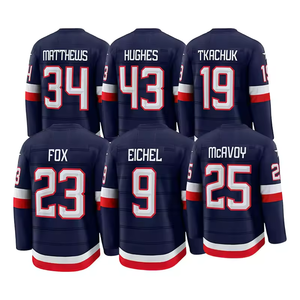 2025 Neue USA Team 19 Matthew Tkachuk 34 Auston Matthews 23 Adam Fox 43 Quinn Hughes Navy Gestickte Eishockey-Trikots - Product Image 1