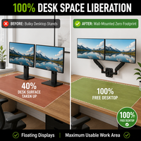 Support mural double moniteur peu encombrant en acier robuste à mouvement complet pour un bureau épuré