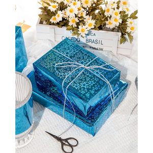 Merture Blue Holographic <b>Wrapping</b> <b>Paper</b> 17in x 32.8ft Gradient Stars Foil Design Gift Wrap for Birthday Baby Shower - Product Image 3